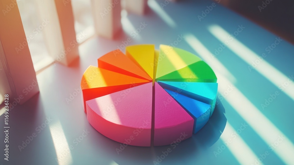 Poster A colorful pie chart and bar graph displayed on a tablet, tracking progress toward financial goals, symbolizing success and planning.