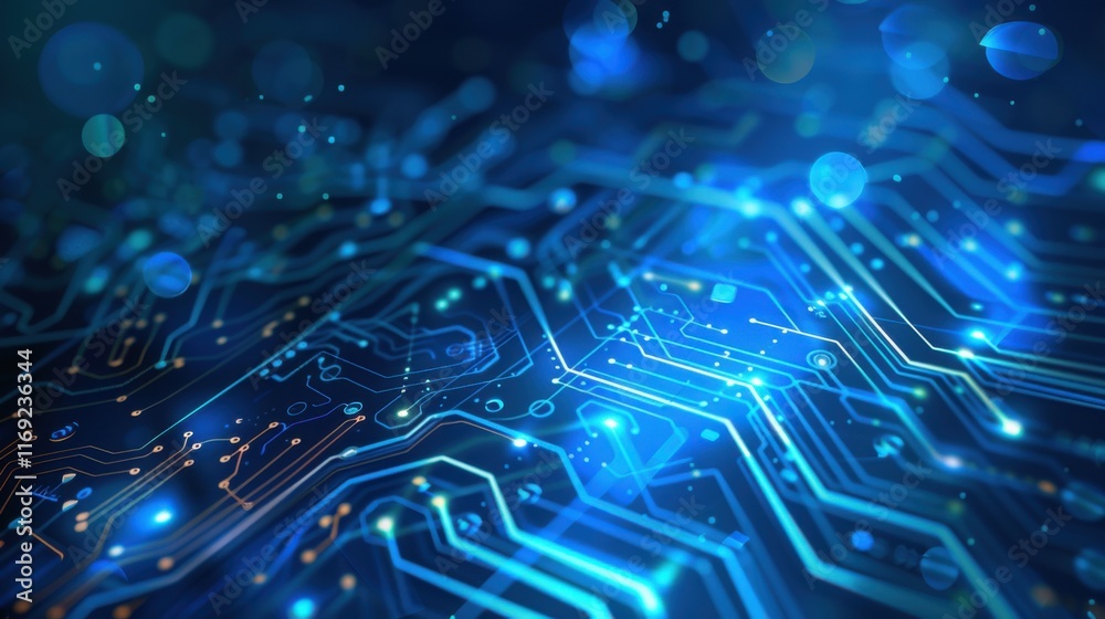 Poster quantum computer technologies concept. futuristic blue circuit board background vector. modern techn