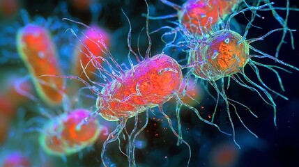 Vibrant Listeria Monocytogenes Bacterial Colony with Intricate Cellular Arrangements and Metabolic Dynamics