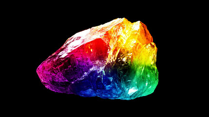 one single rainbow crystal isolated on solid black background	