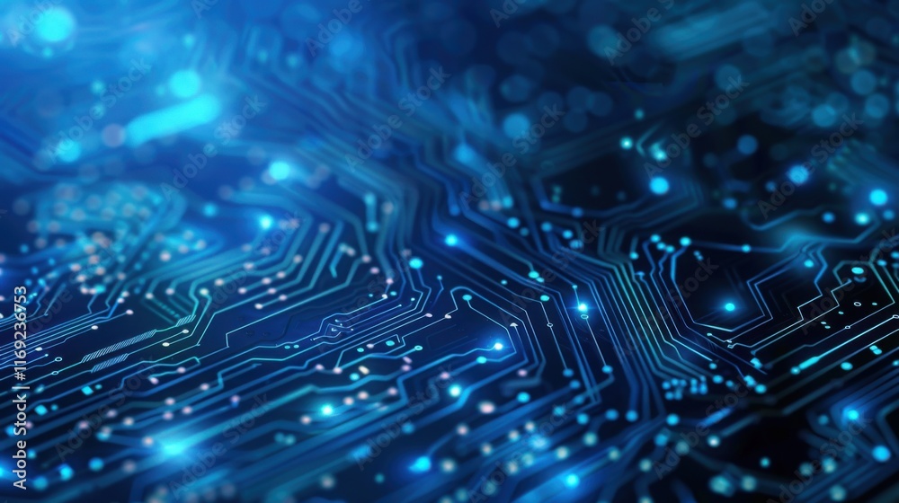 Poster quantum computer technologies concept. futuristic blue circuit board background vector. modern techn