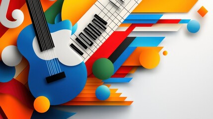 Creative music design featuring guitar and piano graphic art vibrant style