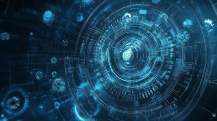 Fototapeta premium Futuristic digital technology design with intricate blue patterns and glowing elements