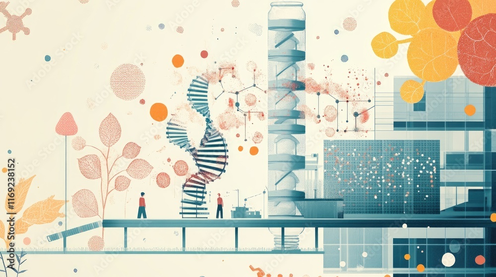 Poster a detailed diagram illustrating genetic engineering and crispr technology applications, highlighting