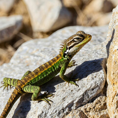 Naklejka premium Male Maltese Wall Lizard Podiatrist filenames basking in the sun on a rock in Malta
