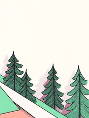 Fototapeta premium Charming Hand-Drawn Illustration: Pastel Pines Gracefully Ascending a Hill. AI Generated