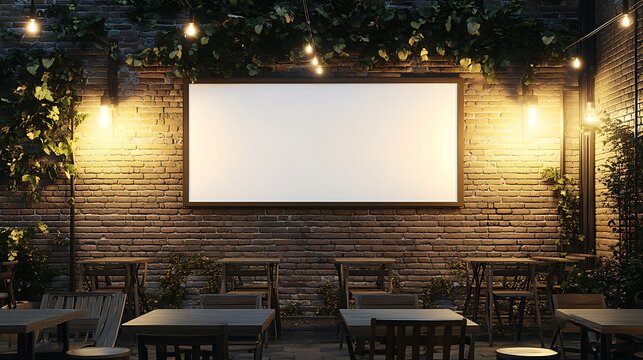 A white blank mock up billboard on an outside brick wall, Advertising and Marketing Concept Mock up