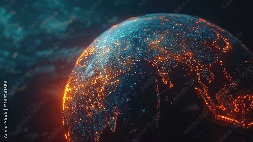 Aufkleber a futuristic digital globe with interconnected telecommunication lines, representing the evolution o