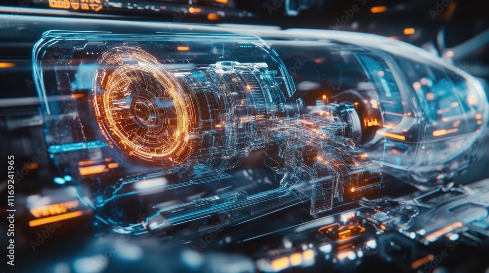 Aufkleber a futuristic holographic display of a vehicle's braking system, highlighting its internal architectu