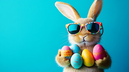 Funny Easter Bunny with Colorful Eggs