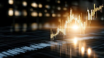 Dynamic trading graph blends with blue light details, showcasing a financial business concept in a modern artistic design