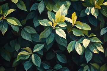 Lush green leaves creating a vibrant and natural background in a dense forest setting