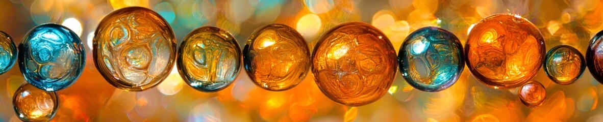 Abstract Orange and Teal Glass Globes Shiny Sphere Background Bokeh Lights