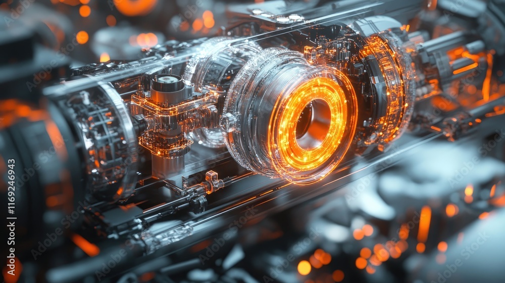 Poster a holographic visualization of a vehicle's braking system, showcasing intricate internal components 