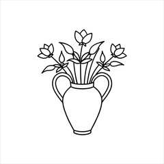 Vase with Flowers Vector Art on White Background
