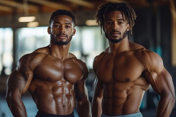 Fototapeta premium Athletes showcasing strength and muscular physique in a fitness gym environment