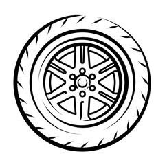 Fototapeta premium vector graphic design of tire wheel line icon in black and white background. vehicle parts
