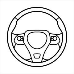 black and white background car steering wheel line icon vector graphic design. vehicle parts