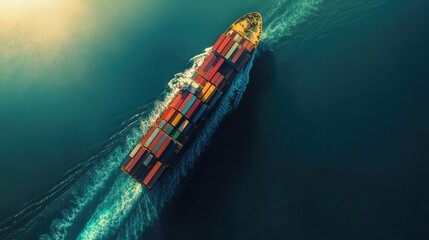 A modern container cargo ship and trucks in motion, representing the growing transportation and logistics network for industrial freight and shipping.