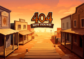 404 not found banner in rustic wooden cowboy cartoon style