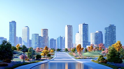 Modern Cityscape with Autumnal Parks