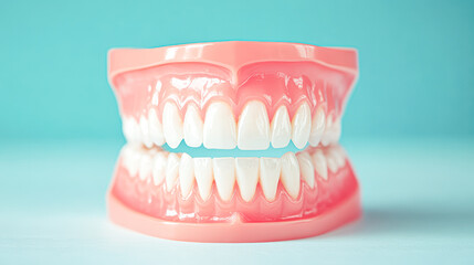 Obraz premium Close-up of artificial teeth models dental health awareness educational tool