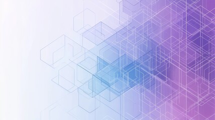 A geometric abstract background featuring translucent cubes in shades of purple and blue, creating a modern and digital atmosphere.