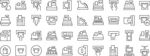Money Line Icon Pack. Cash Register and Receipt Outline Signs for Graphic and Web Design, Apps, Adverts, Various Cards