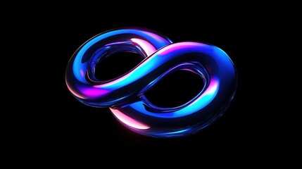 Shiny iridescent infinity symbol on black background.