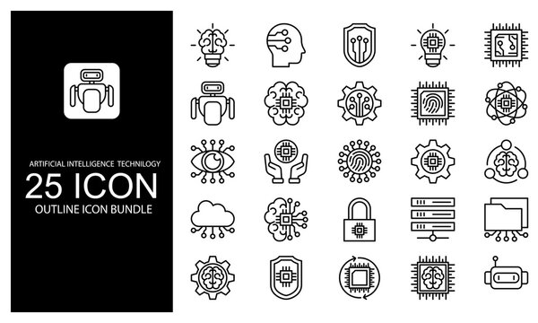 Artificial Intelligence Technilogy outline Icon Bundle