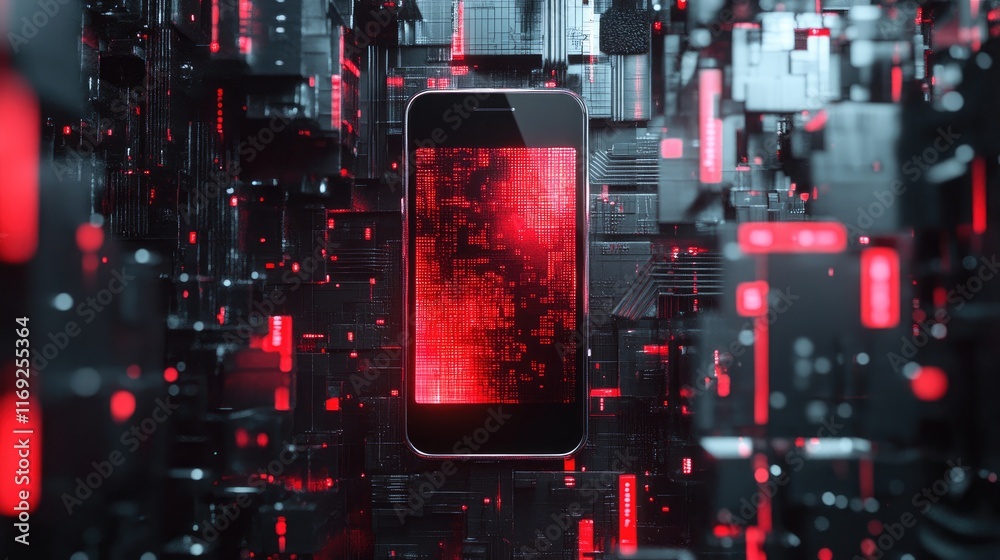 Poster a sleek modern phone surrounded by digital elements, representing the concept of the future calling 