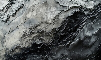Obraz premium Abstract monochrome texture resembling rocky landscape with intricate patterns and depth, showcasing shades of black, gray, and white