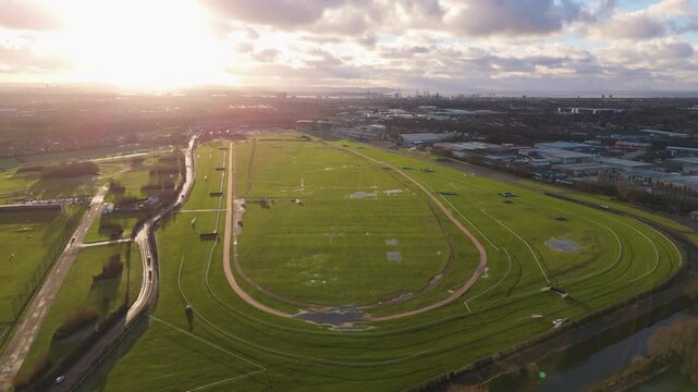 Aerial view of Aintree Racecourse in Merseyside, England. Venue for the Grand National 