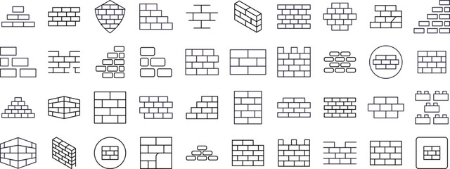 Collection of Building Related Line Icons. Brick Wall Outline Signs for Graphic and Web Design, Apps, Adverts, Various Cards