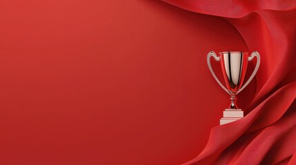 Celebrating success trophy on red fabric award ceremony elegant setting