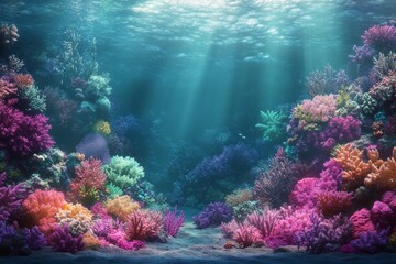 Fototapeta premium Vibrant coral reef bustling with marine life in a tropical underwater paradise
