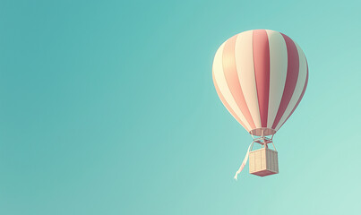 A vintage hot air balloon floats in a clear blue sky, evoking a sense of adventure and serenity. Advertising