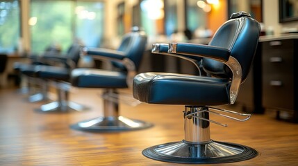 Modern barber chairs in a stylish salon setting.