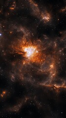 Fototapeta premium Stunning cosmic nebula with vibrant hues of orange and black.