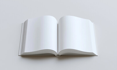 Open book with blank pages resting on a flat surface, suggesting themes of creativity, potential, and imagination. Advertising