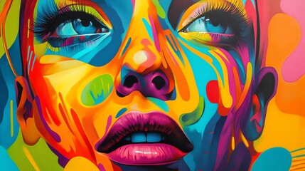 Obraz premium Vibrant and colorful portrait showcasing abstract facial art.