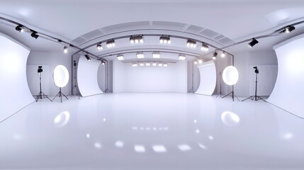 immersive 360degree panorama of minimalistic studio with bright lights hdri vr environment 3d illustration