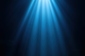 Soft blue spotlight rays on dark background, advertising show presentation template design