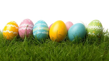 Fototapeta premium Colorful Easter Eggs on Grass Background