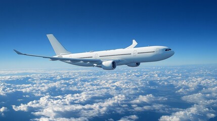 Obraz premium White Airplane Flying Above Clouds in a Clear Sky