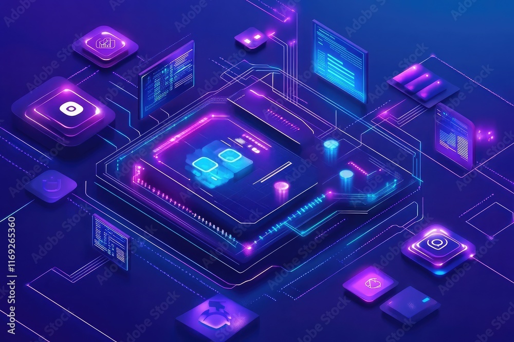 Poster api integration tools featuring digital icons for secure data exchange and software development conn