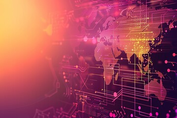 Fototapeta premium Global network connection, digital world map.