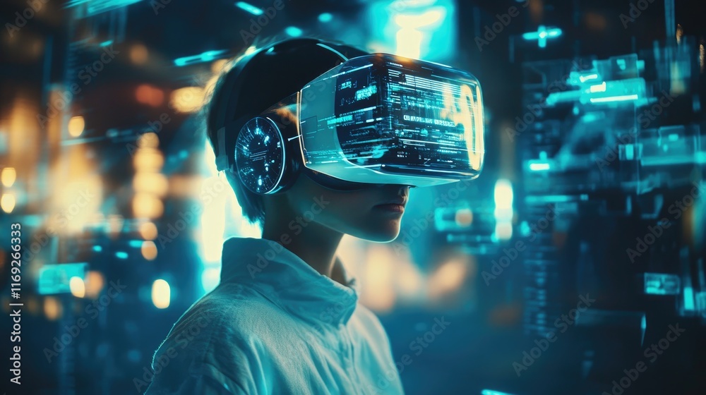Poster the future is calling with a high-tech phone and holographic visuals, representing the advancements 