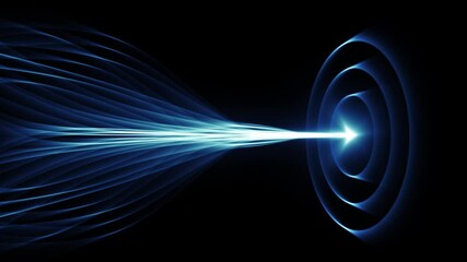 Futuristic Arrow Animation Hitting Target dart Made of Technology Glowing Light and Blue accumulated  lines . Concept animation of Business teamwork Goal, competition and Leadership 