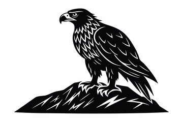 Silhouette of an eagle perched on a rock.eps